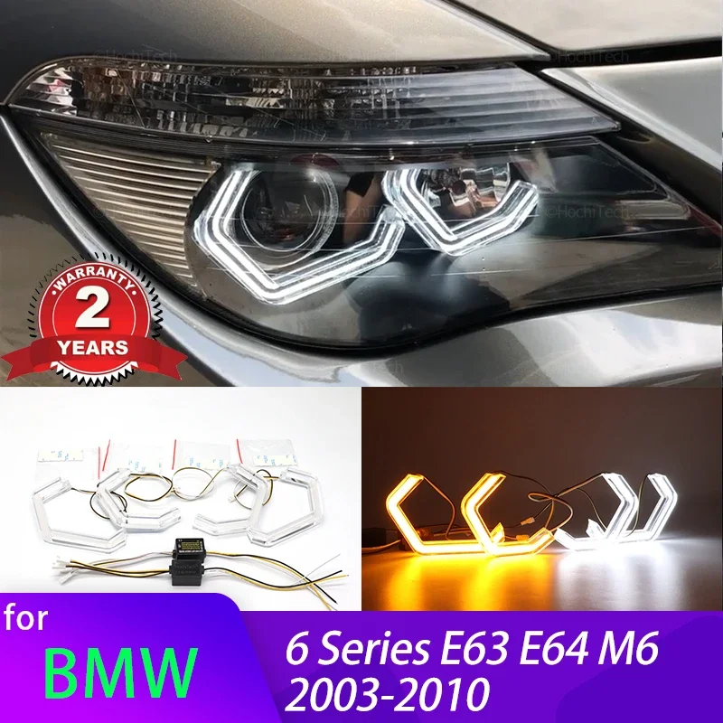 

M4 Style Switchback Turn signal Light Halo Rings DRL LED Angel Eyes Kit For BMW 6 SERIES E63 E64 M6 2003-2010 White Yellow