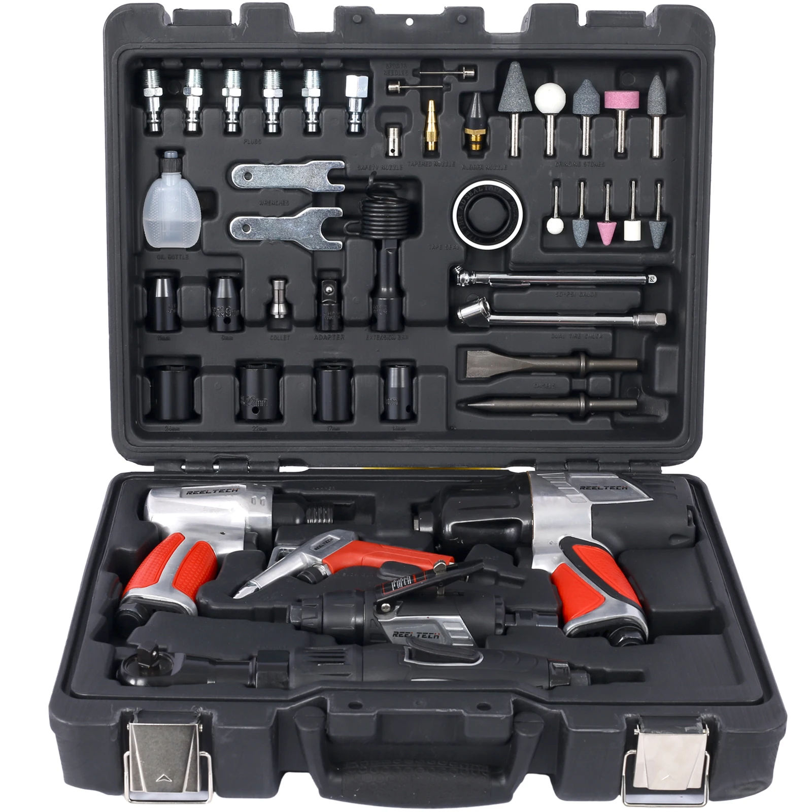 

44 Pieces Professional Air Tool Accessories Kit With Impact Wrench Air Ratchet Die Grinder Air Hammer Dual Air Chuck Tire Gauge