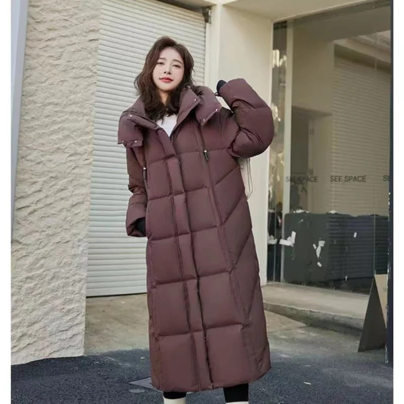 Long Winter Coat for Women, Female Hooded Jacket, Casual Down Jacket, Loose Windproof Outerwear, New Korean Fashion, 2024