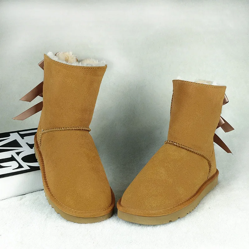 

2025 г. Высококачественные зимние сапоги, женские полусапоги из натуральной кожи, классические зимние ботинки с милым бантом для девочек, женские зимние ботинки, большие размеры