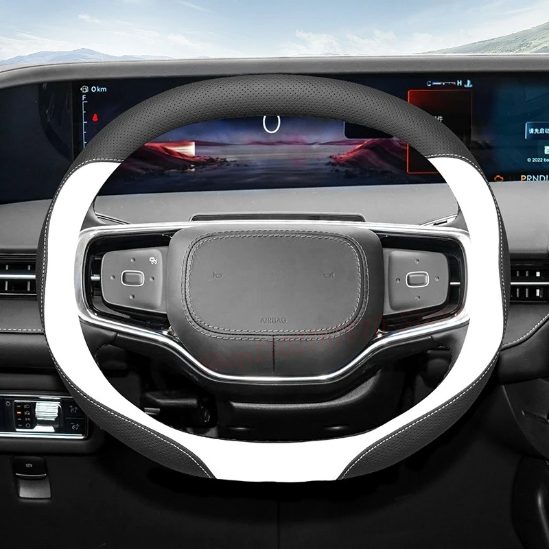 

For Lincoln Nautilus 2023-2025 Nappa Leather Steering Wheel Cover Non-slip Durable Four Season Universal Car Interior Accessory