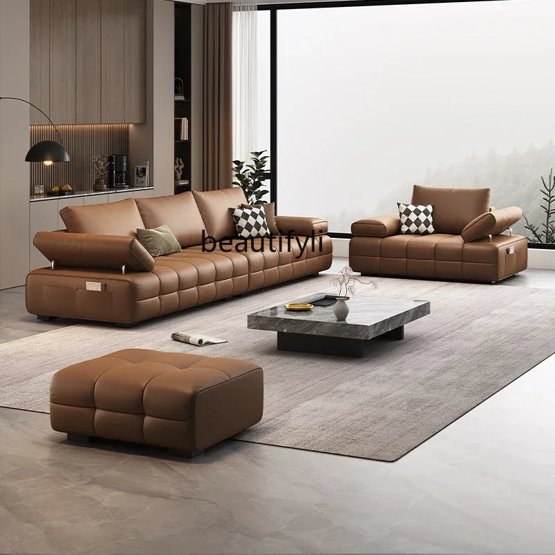 

CC Modern simple leather sofa light luxury first-layer cowhide sofa small apartment leather sofa