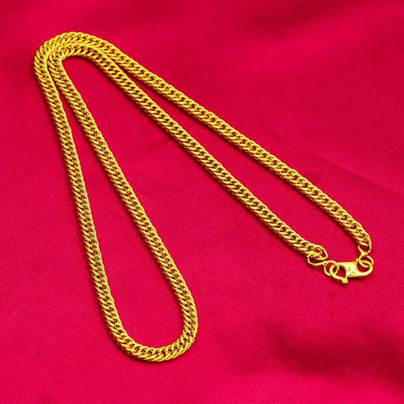 Luxurious 9999 24K genuine gold women's flat chain gold necklace, simple and elegant women's exclusive gold jewelry necklace,