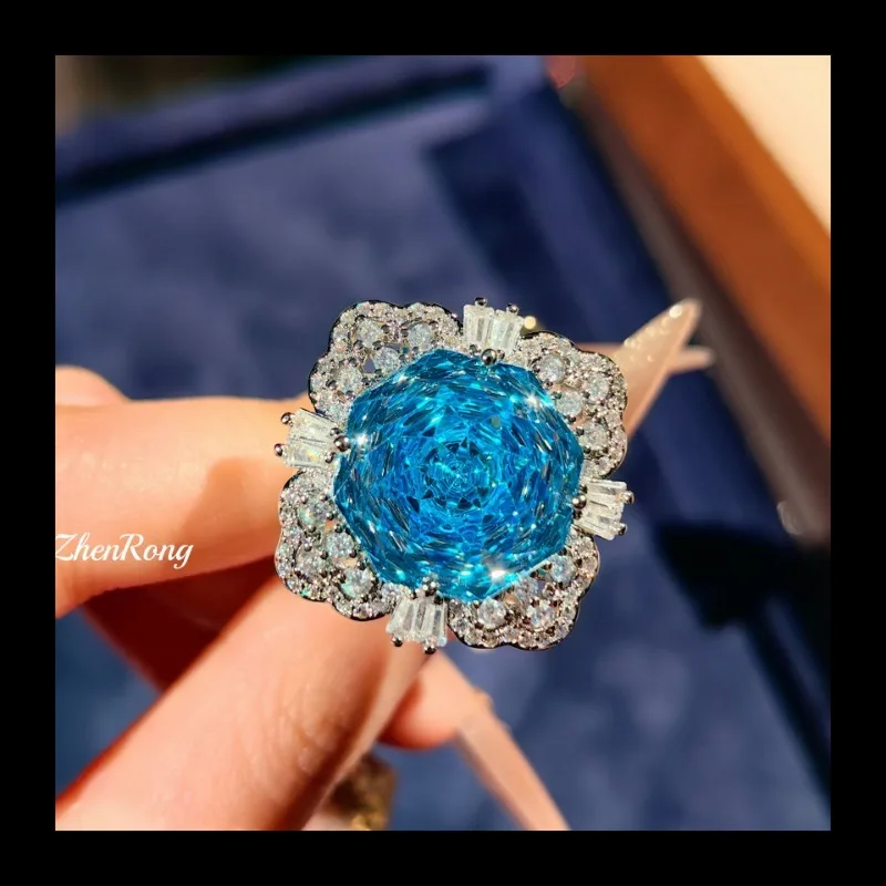 مثمنة الألفية روز قطع الجليدية الأزرق قلادة روز الأحمر قلادة عالية الكربون الماس الملونة التورمالين أقراط اللون تريا