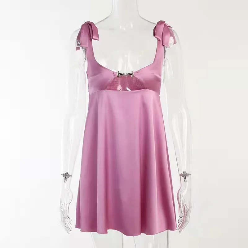 夏のフレンチドレスレースアップブラジャードレスサテンカットアウトフレンチセクシーなストラップドレスウエディングカフタン 2025 サマードレスローブ Vestido 女性