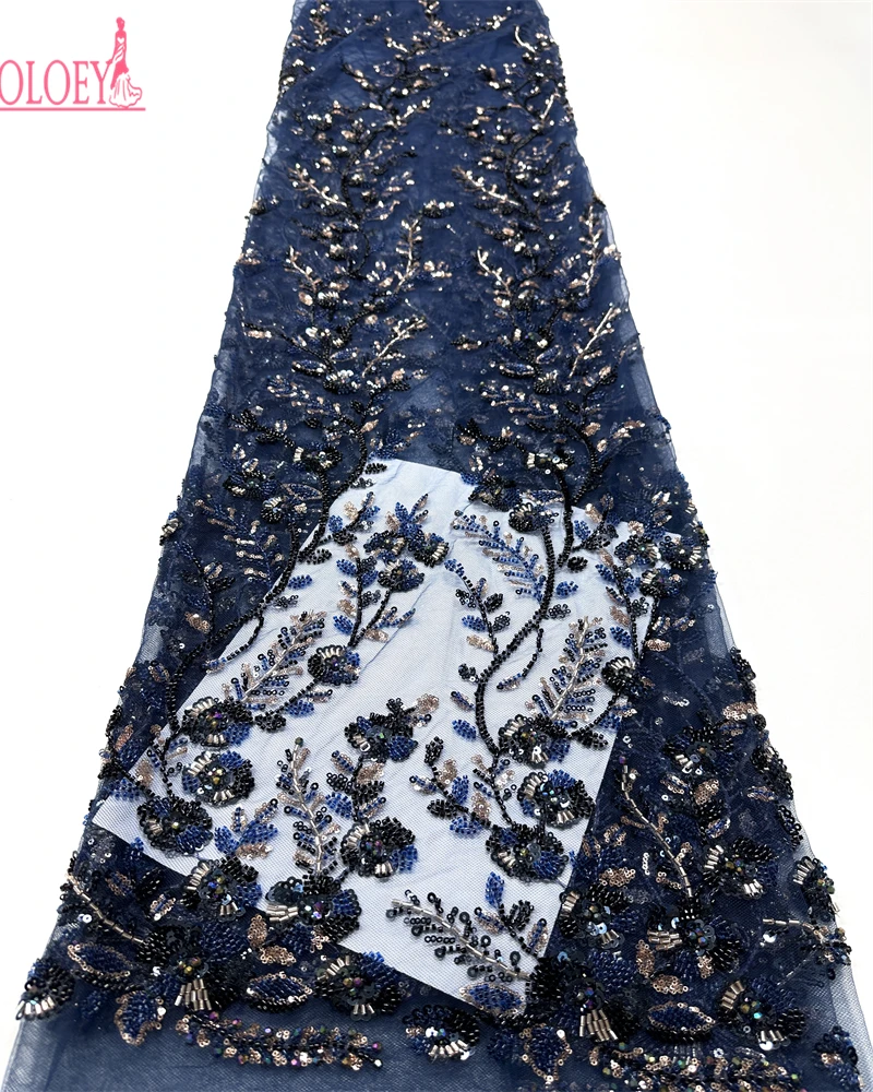 

OLOEY High Quality Fashion African Sequins Tulle Embroidered Groom Lace Fabric Beaded Sequins Lace Fabric For Nigerian Wedding