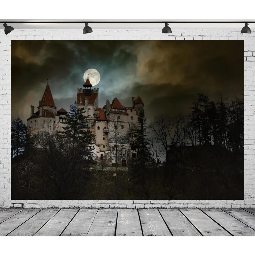 20x10ft Fabric Vampire Castle Backdrop Mystical Night Medieval Castle Building in Romania Background Halloween Scary Ghost