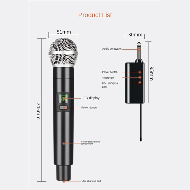 Wireless Microphone Professional UHF Recording Karaoke Handheld Channel Lithium Battery For Stage Church Party School