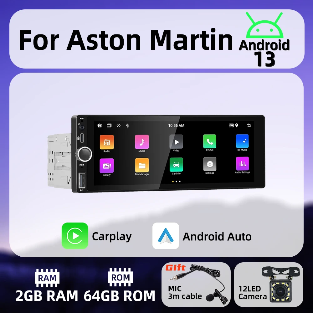 

1 Din Wireless Carplay Android Auto Radio Android Car Multimedia for Aston Martin 6.86" Screen Stereo Head Unit Autoradio GPS