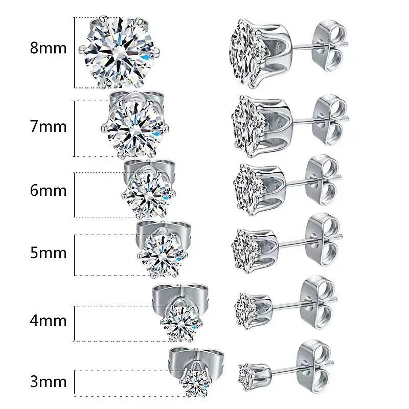 Super Flash Classic Six Claw Zircon Piercing Bone Mini Unisex Stud Earrings Ear Hole Care Trendy Jewelry Accessories