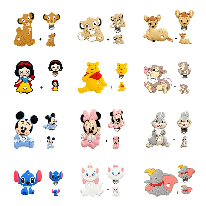 3 pçs/set ponto de silicone bambi princesa mordedor clipe contas focais diy chupeta clipes de corrente contas caneta brinquedo jóias acessórios