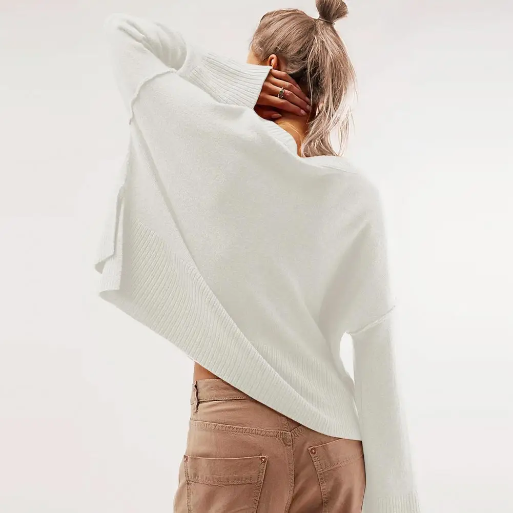 

Casual Solid Color Pullover Stylish Women's Knitted Sweaters Casual Solid Color O-neck Flared Long Sleeve Pullover Bell-style