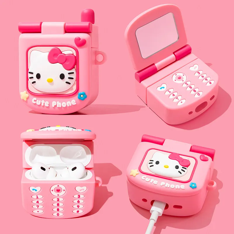 For Airpods 3 4 5 Pro 2 Pro 3 Retro Mobile Phone Cat Silicone Earphone Case Cover