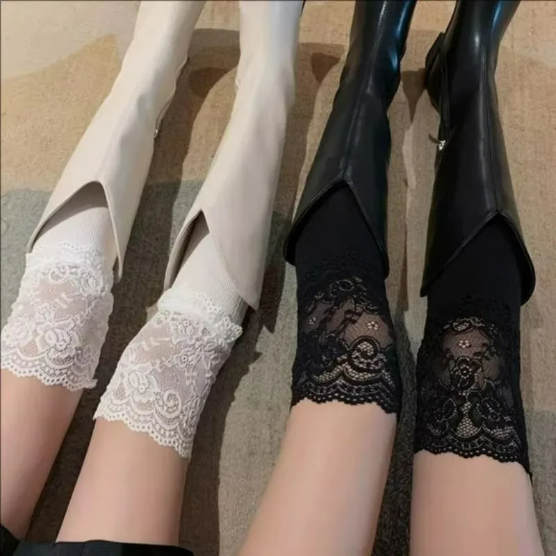 Bas en dentelle sexy coréenne pour femmes et filles, cuisse haute sur le genou, bas Lolita pour dames, botte chaude, chaussettes longues, 1 paire, 2 paires