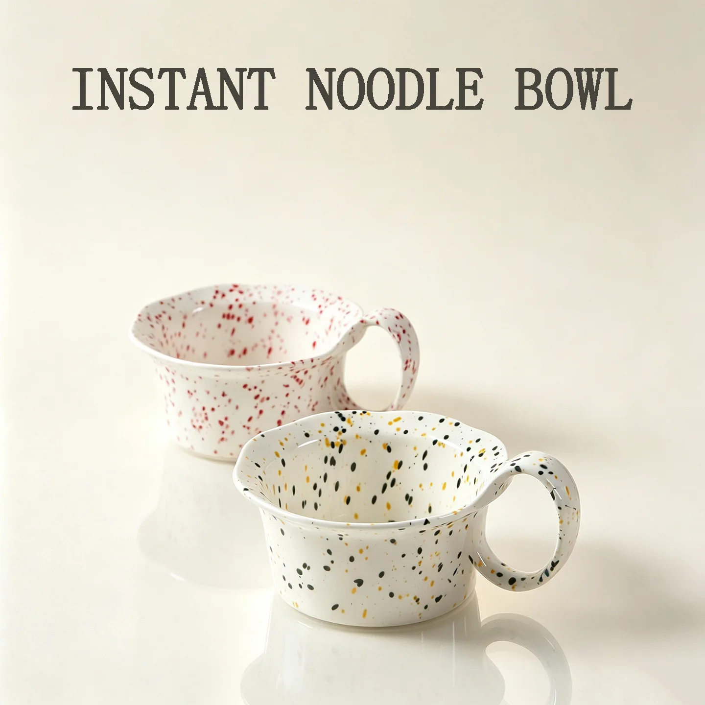 7 Inch Splatter Ink Ceramic Handled Bowl 800ml Large Ramen Soup Oat Yogurt Bowl Microwave Dishwasher Safe