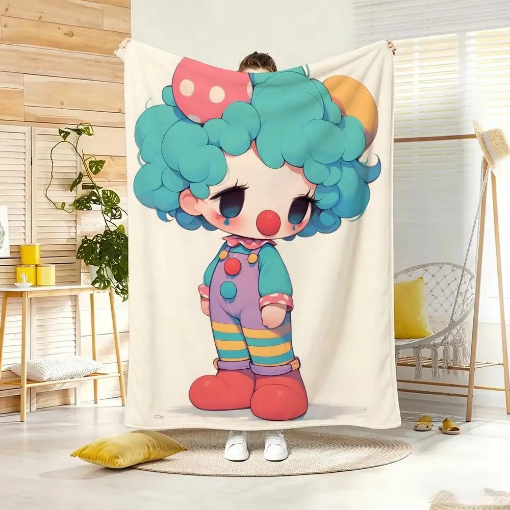 Kawaii Art Clown Girl Throw Lightweight  Flannel Blanket Soft Skin-friendly for Summer Cooling
