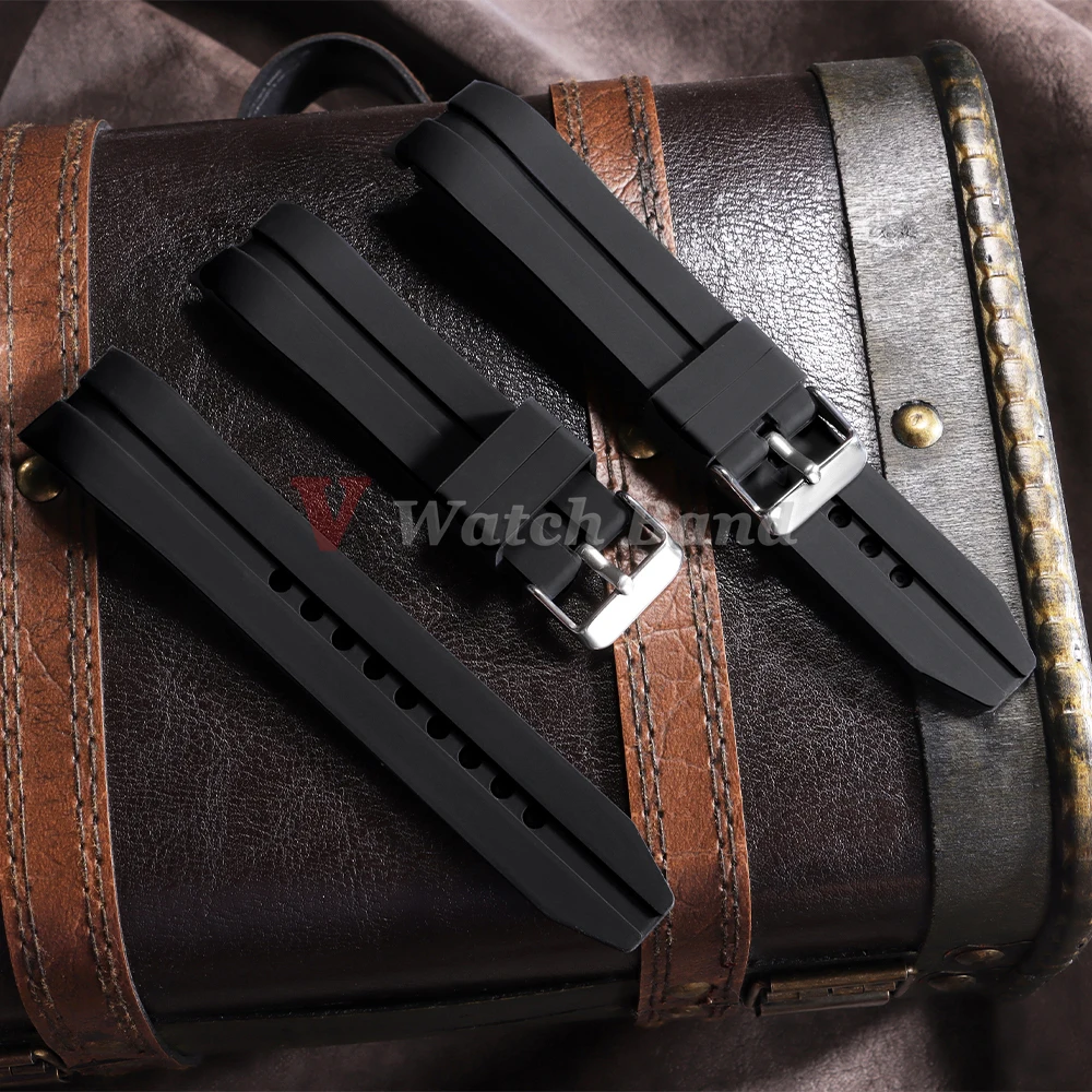 Curved End Universal Watchband 22mm 24mm 26mm Soft Watch Strap Waterproof Silicone Rubber Sports Watch Bracelet for Men Women
