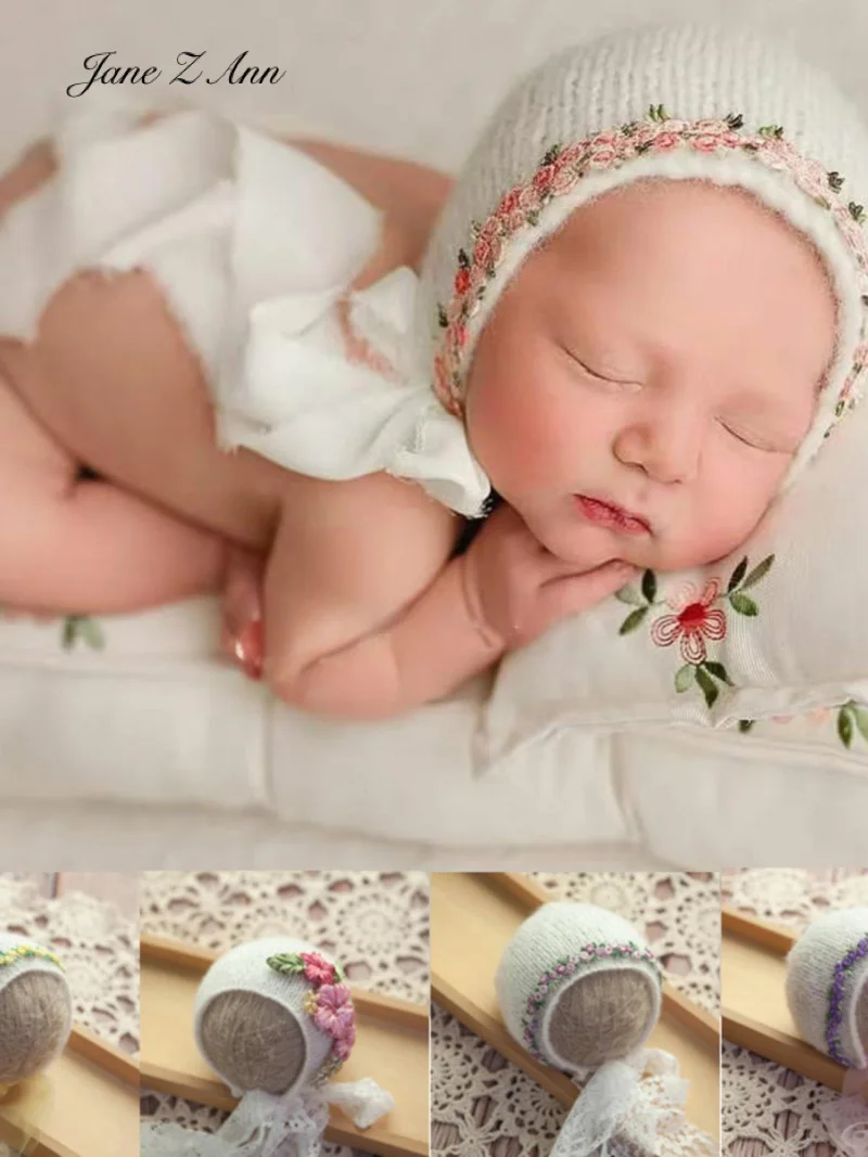 Newborn Photography Hat Lace Countryside Hat Baby infant  Photo props Knitted Flower Shaped bonnet