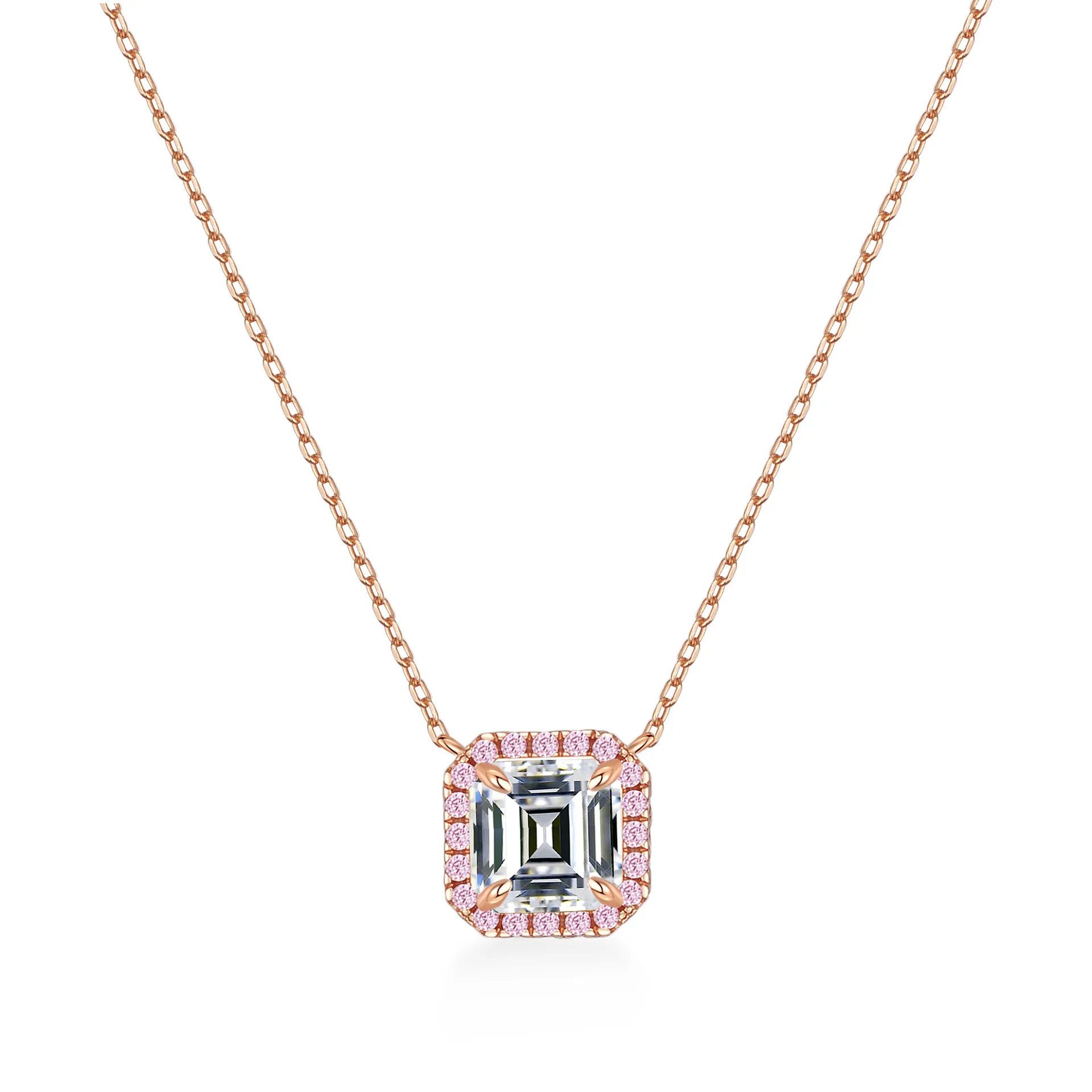 18K Gold Inlaid Necklace, Women's Emerald Cherokee Princess Square Fashion Full Diamond Platinum PT950 Collarbone Chain