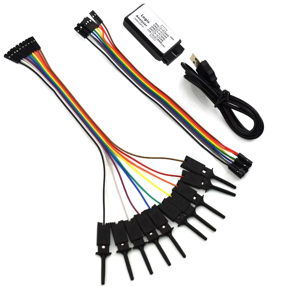 Cartella di prova per analizzatore logico con clip a gancio per test per cavo Dupont Jumper Wire per USB Saleae 24M 8CH Vogue