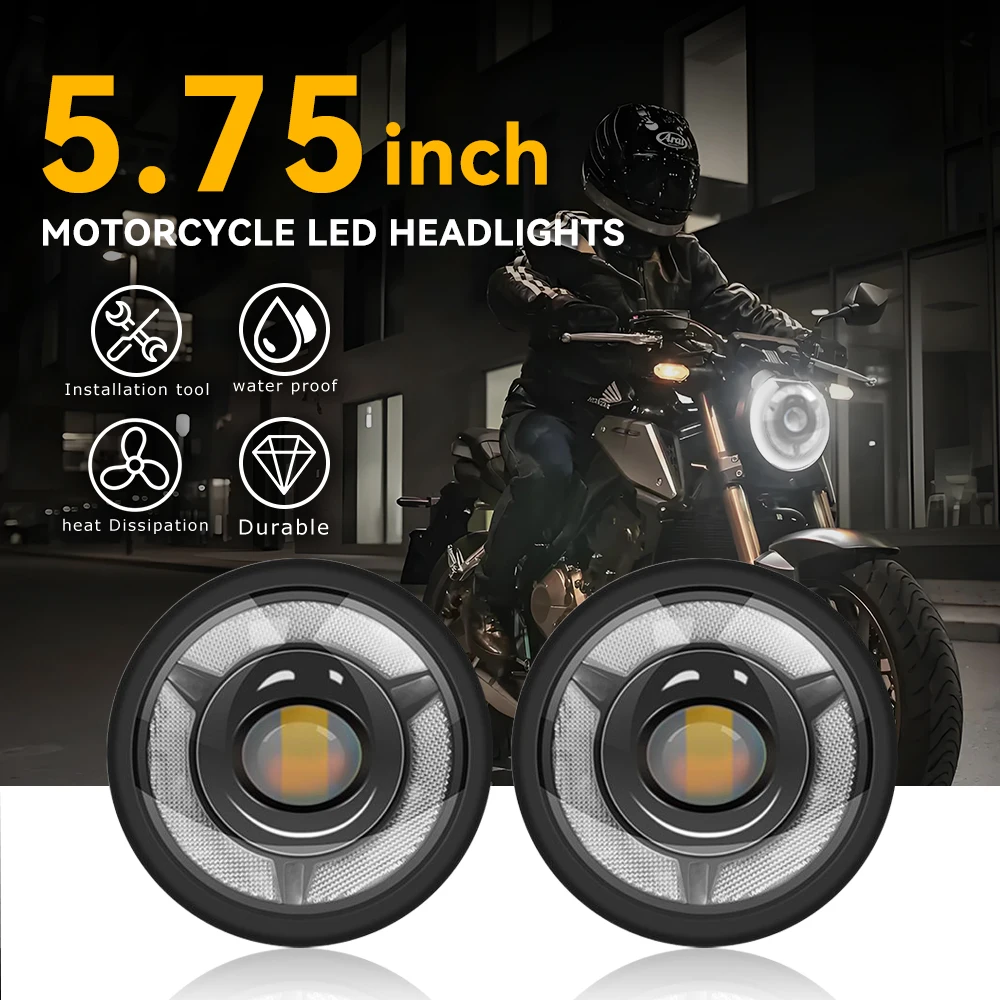 

Universal 5.75 Inch Led Car Motorcycle Headlight DRL H4 Headlamp For Harley BMW Yamha Honda 5.7" Headlights Bracket Retro Bucket