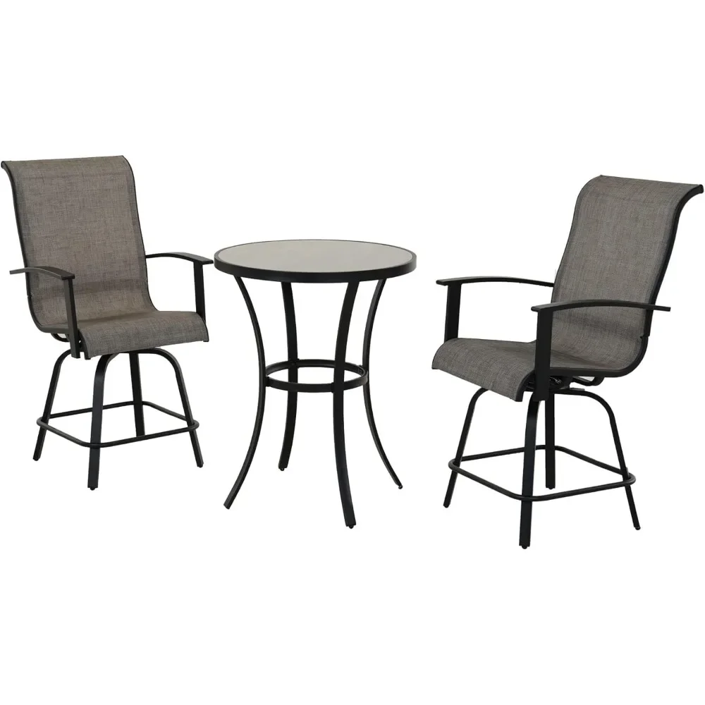 

3 Piece Counter Height Patio Bar Set, Modern Round Bar Table and Swivel Bar Stools for Outdoor Kitchen Bistro Small Space Resta