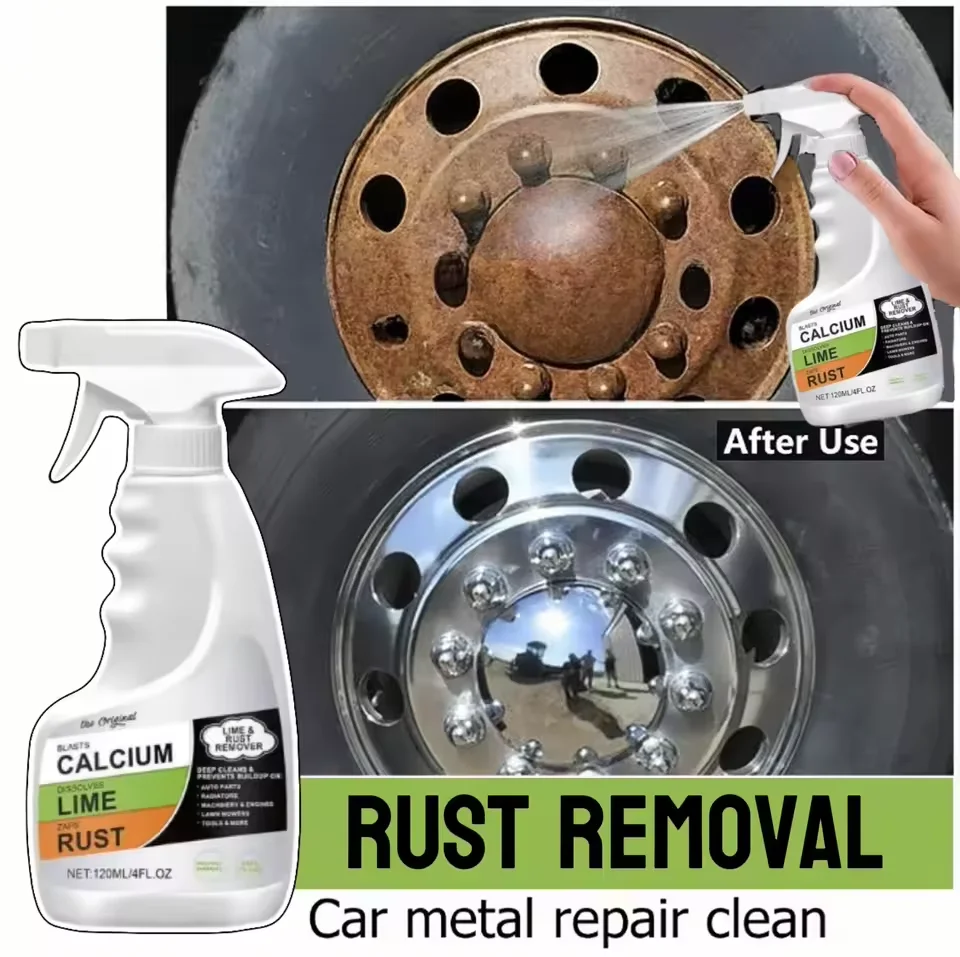 120ML Rust Remover Spray for Cleaning Metal Surfaces of Car Wheels Citric Acid-Based Rust Remover for Household Industrial Use