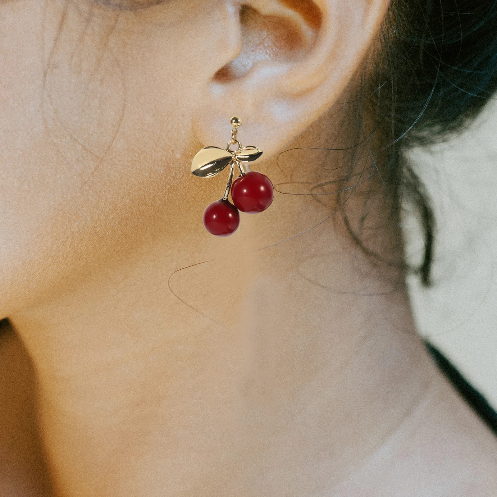 

Earrings Bow Shape Dangler Women Cherry Food Pendants Copper Jewelry Miss