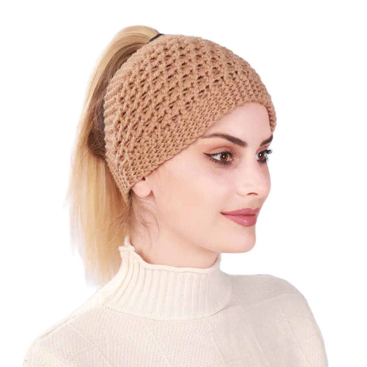 Fashion New Autumn Winter Ponytail Women Beanie Hat Lady Stretch Knitted Crochet Gril Warm Beanies Cap Hats For Women