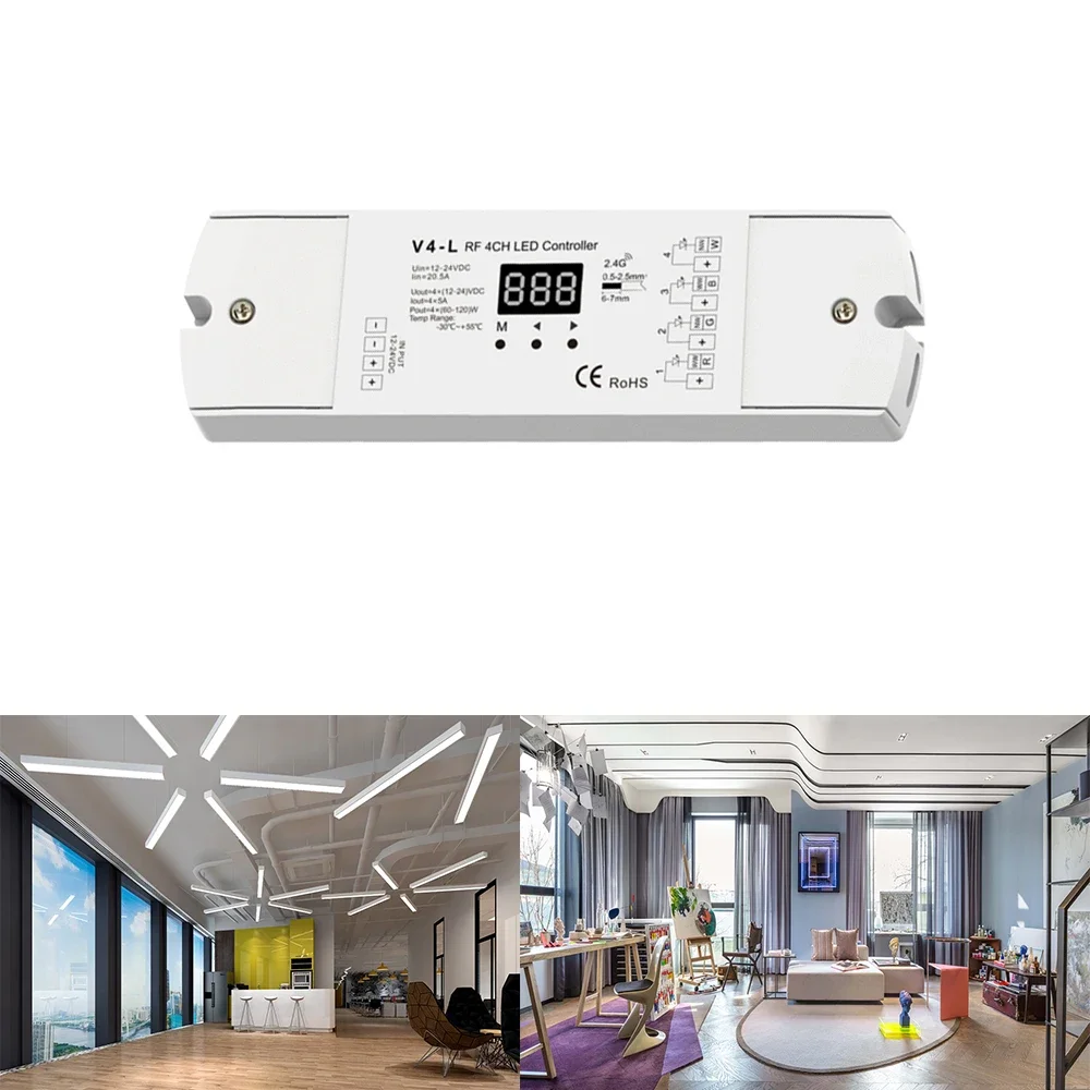 DC12-24V V4-L 4In1 Single/Dual Color RGB RGBW Constant voltage 2.4G+Button Dim 0 -100% PWM Switch Controller for LED Light strip