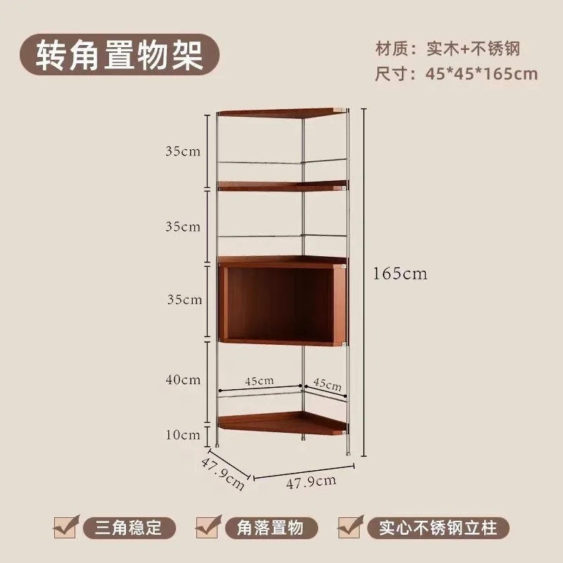 Retro solid wood corner rack, living room corner dining room bookcase storage cabinet, shelf