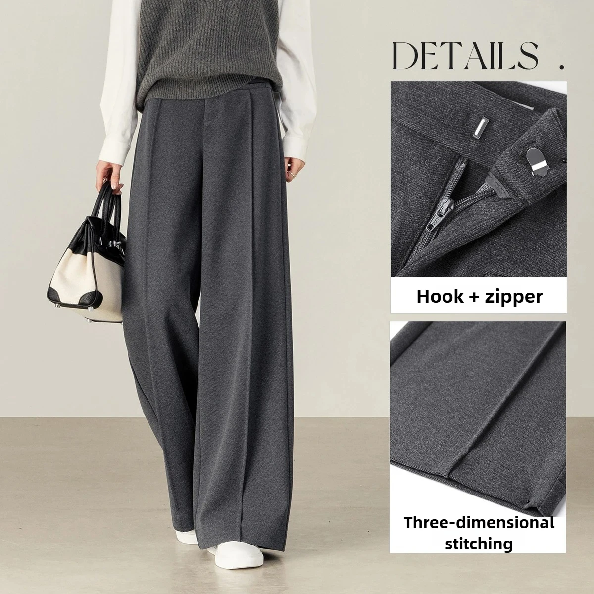 SENTUBILA Women's Wide Leg Trousers 2025 Autumn Loose Fit Slight Strech Zipper Fly Bottoms Soft Comfortable Pants 154KD3106