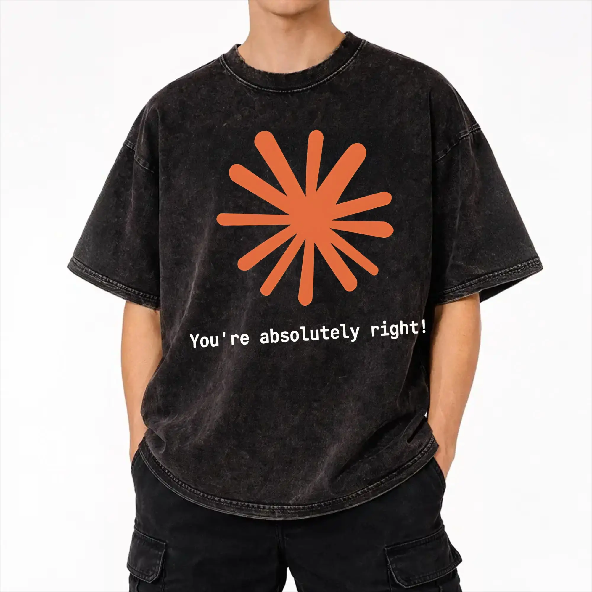 Harajuku Washed Shirts Claude Code You're Absolutely Right  Outfit Fashion T Shirt Oversize  Streetwear 100% Cotton Graphic Tees