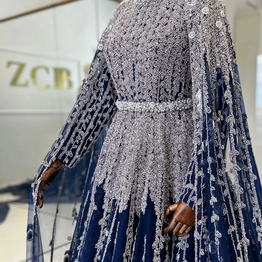 ROSEINTHEBOX Saudi Dubai Luxury Evening Dresses 2025 High-neck Full Sleeve Crystal Beaded For Formal prom Occasion Customized