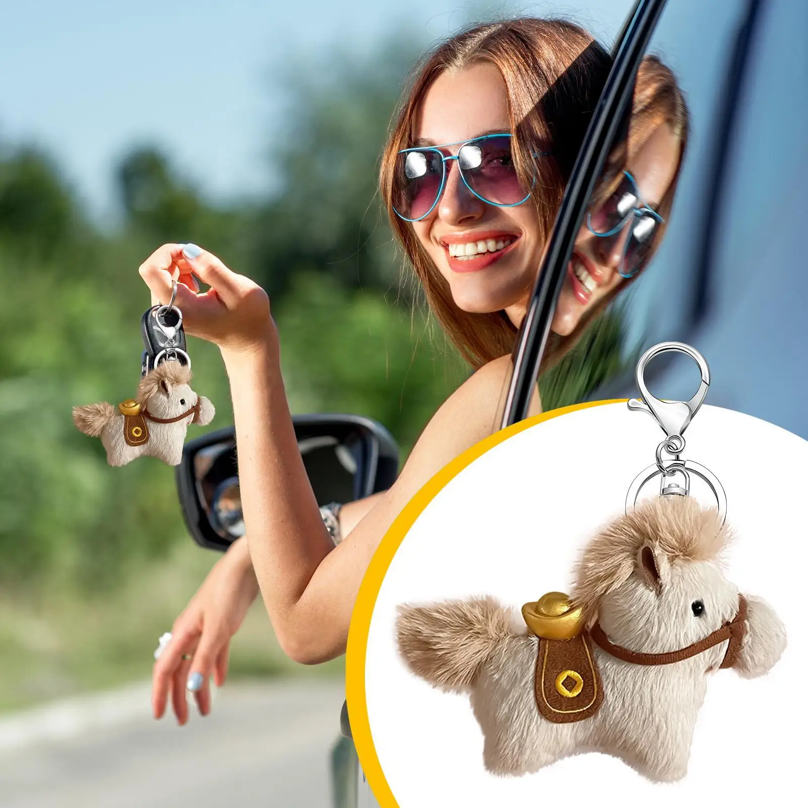 Porte-clés mignon 4 pouces, pendentif Souvenir, Animal mignon, porte-monnaie, mascotte de l'année du cheval, porte-clés du zodiaque chinois pour sac à dos