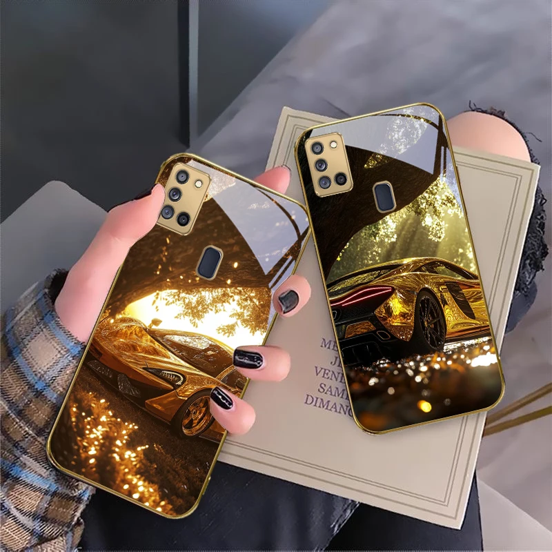 

Golden luxury sports car For Samsung A 31 32 A33 A34 35 14 A15 13 16 25 26 50 52 53 54 55 56 70 71 72 73 Golden glass phone case