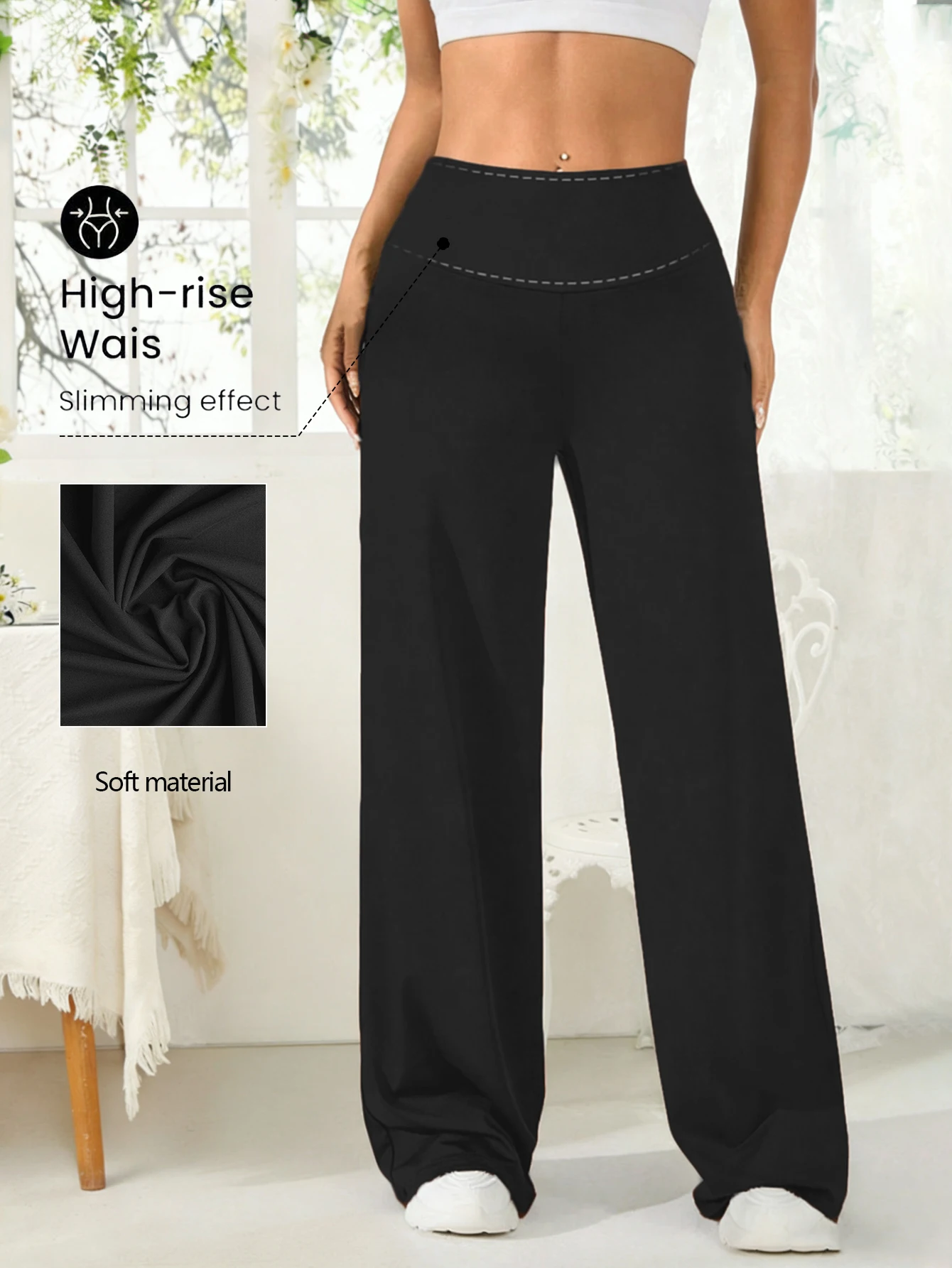 

Широкие брюки для йоги с высокой талией для женщин из мягкой и эластичной ткани, черные, подходят для повседневной носки, фитнеса, бега