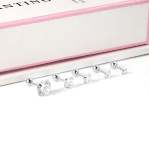 Luxusteel-Bright Crystal Zircão Bibs for Men and Women, Round Accounts, Screw Rear Needle, CZ EAR Stainless Steel, 3-8mm, 1 PAR 12 Main Sales Earring Rhinests - №9