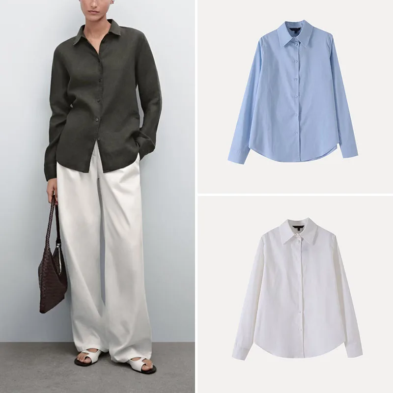 

Spring 2025 Women's irt Lightweight Drift Commute Sle Long Sve Regular Length Pure Color Polyester Fiber Z