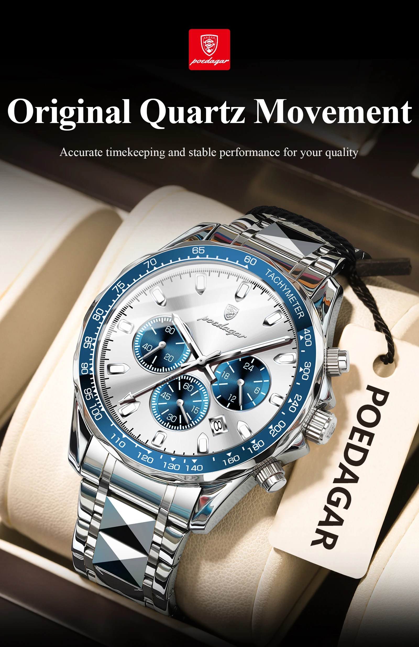 POEDAGAR Luxus Marke Männer Uhr Wasserdicht Leucht Edelstahl herren Uhren Chronograph Datum Quarz Business Uhr Für Mann – Detail 6