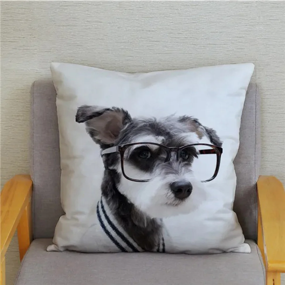 Home Decor Cute Schnauzer Dog Prints Pillow Covers Pattern Cushion Cover Suitable For Sofa Bedroom Car Pillow Cover