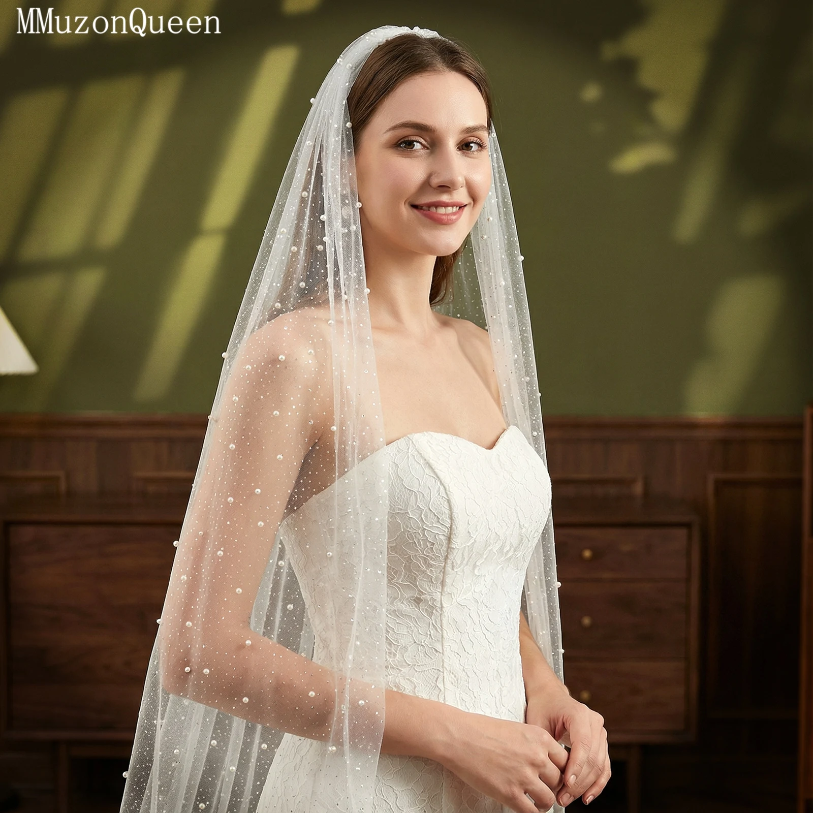 

Свадебная фата TOPQUEEN V91a в пол с блестками и жемчужными бусинами, однослойная, с жемчужным декором, на заказ