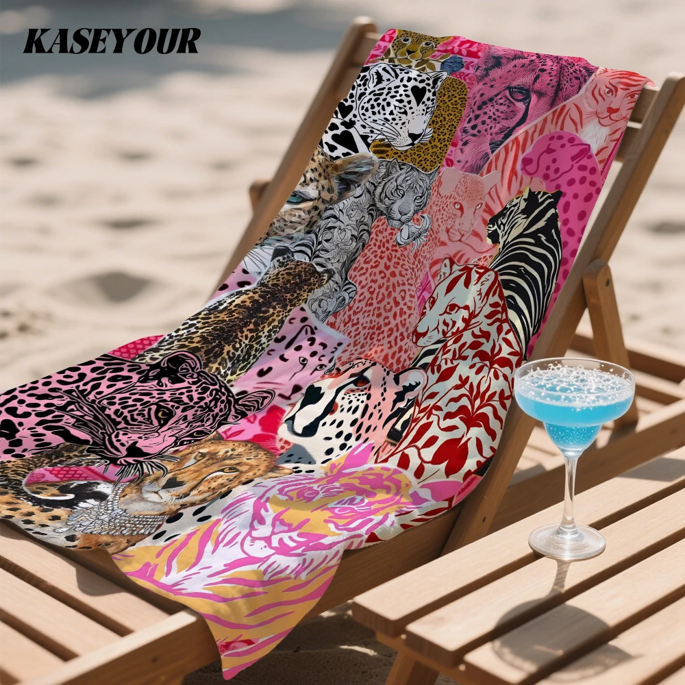 Pink Feline Collage Toalla de playa compacta para viaje, súper absorbente, resistente a la arena, microfibra para natación, camping, yoga