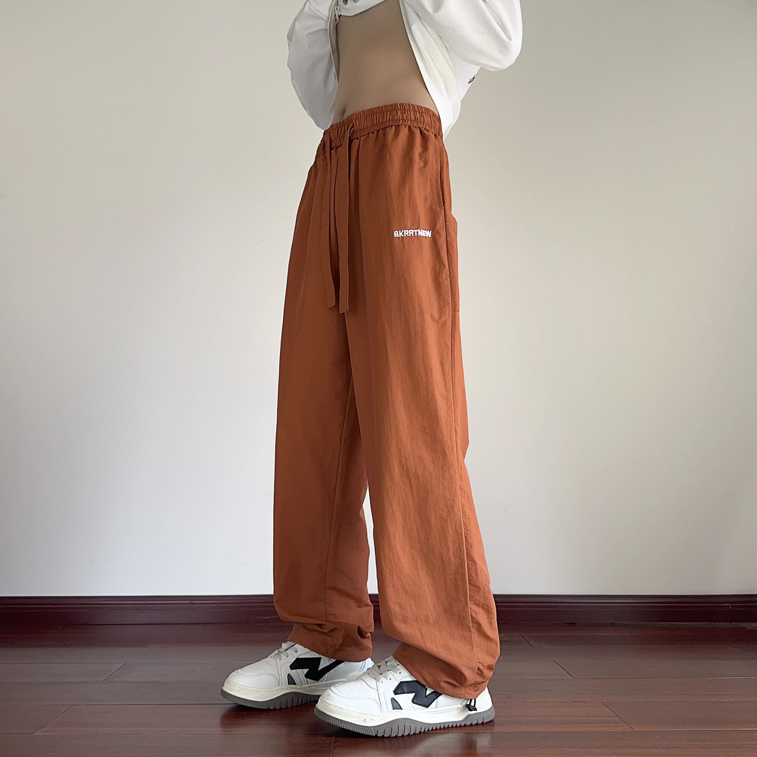 

Casual Men's Ice Silk Pants 2026 Summer Straight Leg Loose Casual Trousers Streetwear Breathable & Cool Solid Drawstring Joggers