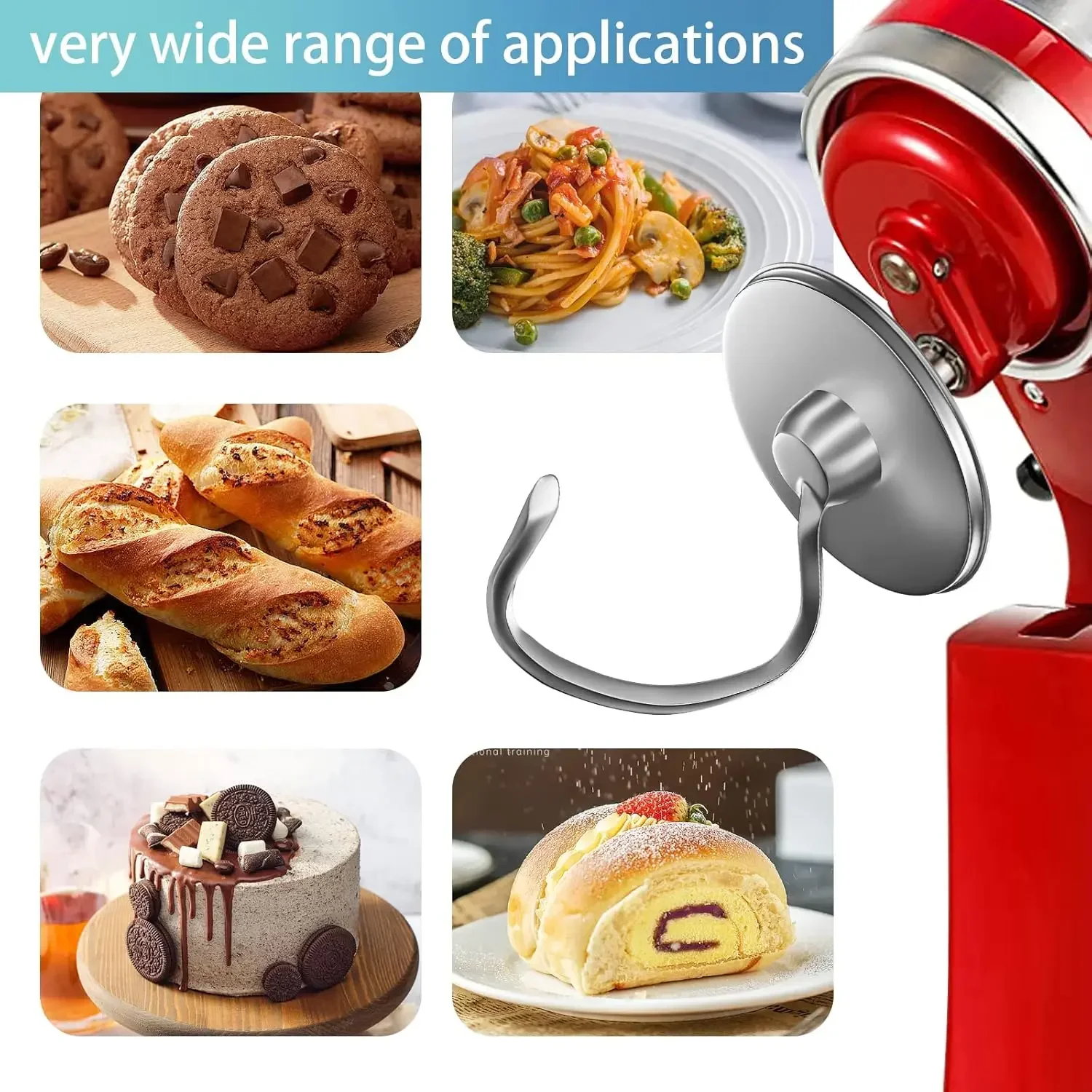 لخلاطات حامل كيتشن ايد 4.5-5QT خطاف عجين من الفولاذ المقاوم للصدأ ملحقات مناسبة برأس مائل بديلة مصقولة