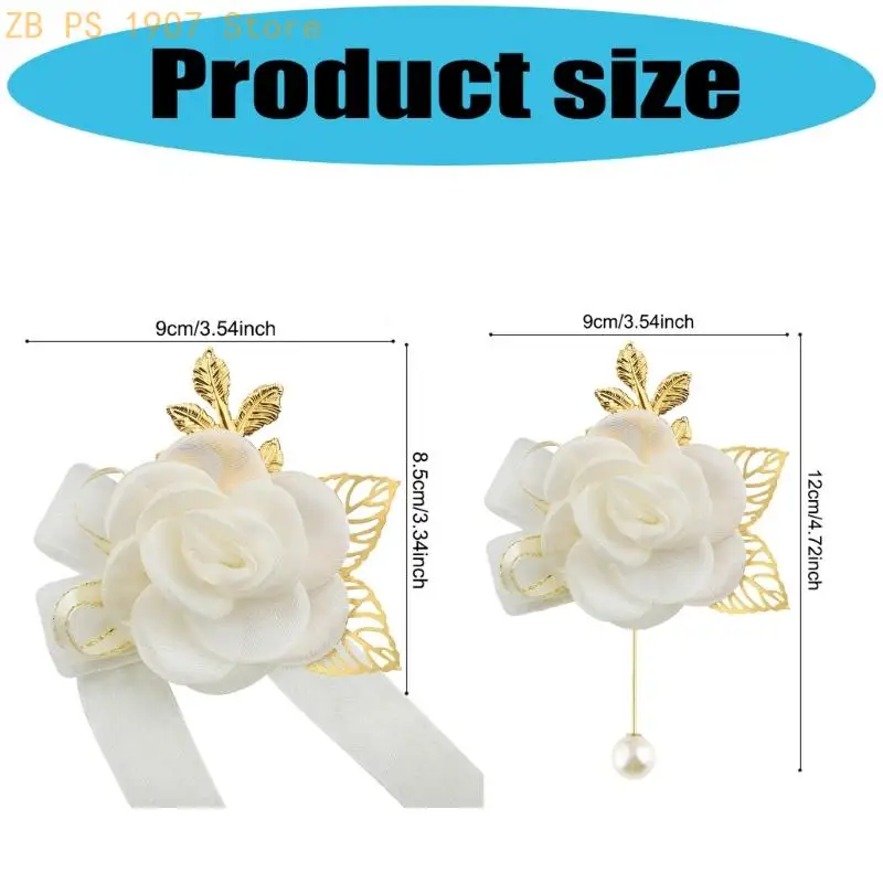 Элегантный тканевый комплект свадебных запястий с цветочным принтом на груди, набор булавок с цветами для свадебной церемонии, и