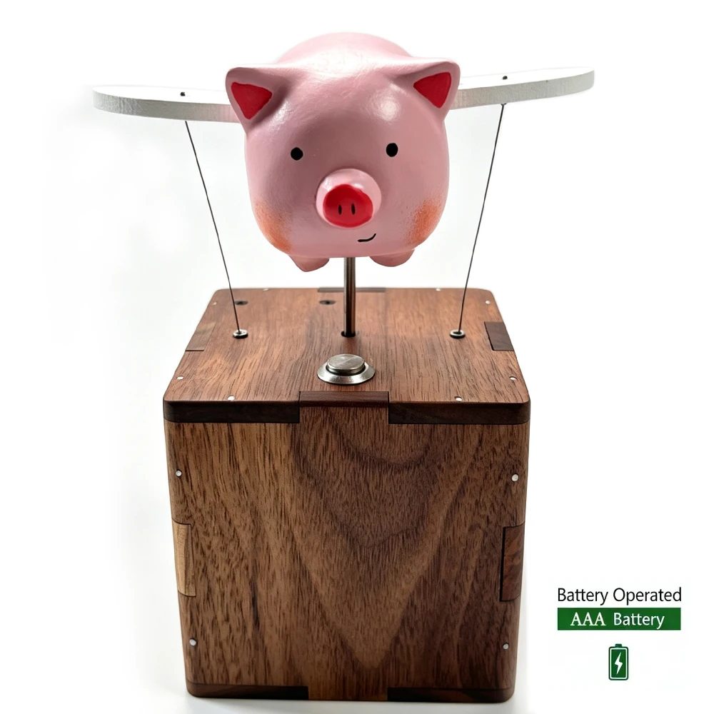 1PCS Cute Wooden Dancing Pig Figurine - Handmade Dancing Pig Statue, Aesthetic Desk Decor, Unique Healing Gift for Office & Home