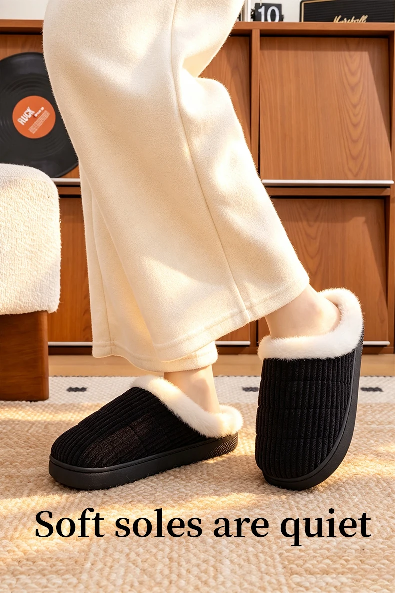 Warme Winter-Fleece-Hausschuhe für Herren, rutschfeste Gummisohle, plüschgefütterte gemütliche Hausschuhe, Partnerlook. – Detail 10