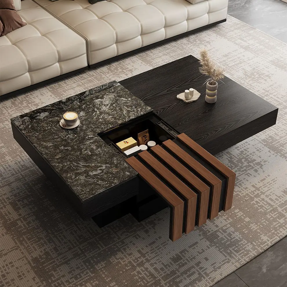 Marble Rectangular Coffee Table Vintage Modern Minimalist Living Room Home Tea Table Cross Border Designer Storage Table
