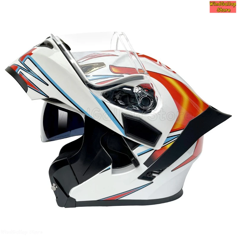 Motorcycle helmet with dual lenses and exposed surface comfortable personalized safe and suitable for all seasons